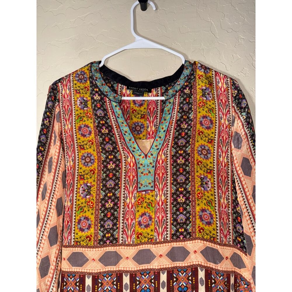 Anthropologie Tanvi Kedia boho long sleeve abstract mixed media tunic dress - Picture 2 of 11